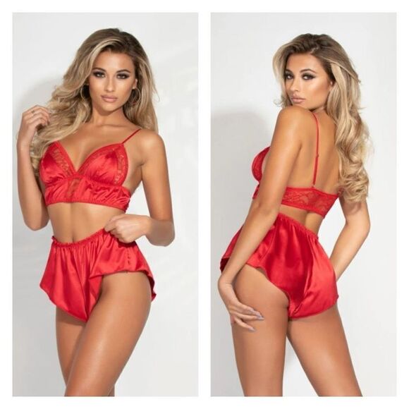 NWT Seven Til Midnight 2-Piece Satin Seduction Bralette Short Set STM11244 Small - Picture 1 of 6